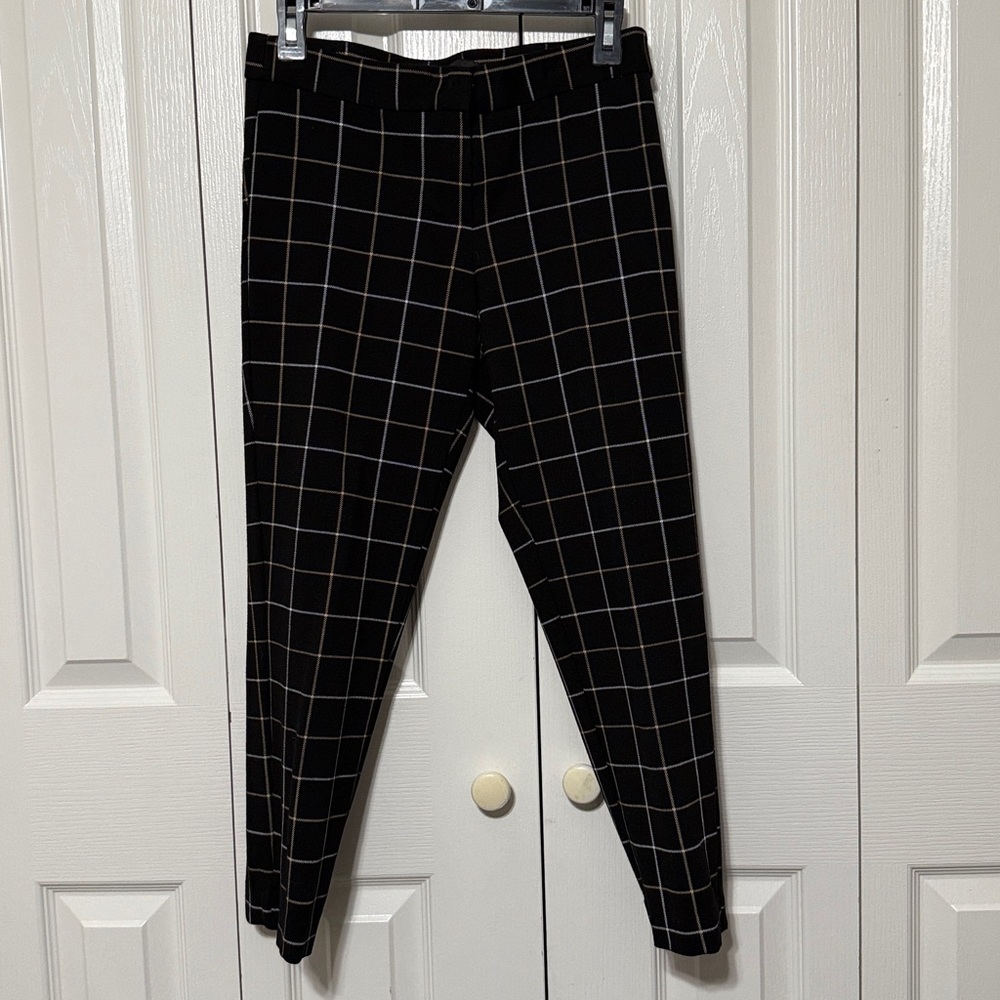 Amanda + Chelsea SZ 4 Black with Yellow & White Windowpane Print Ankle Trousers - Picture 13 of 13
